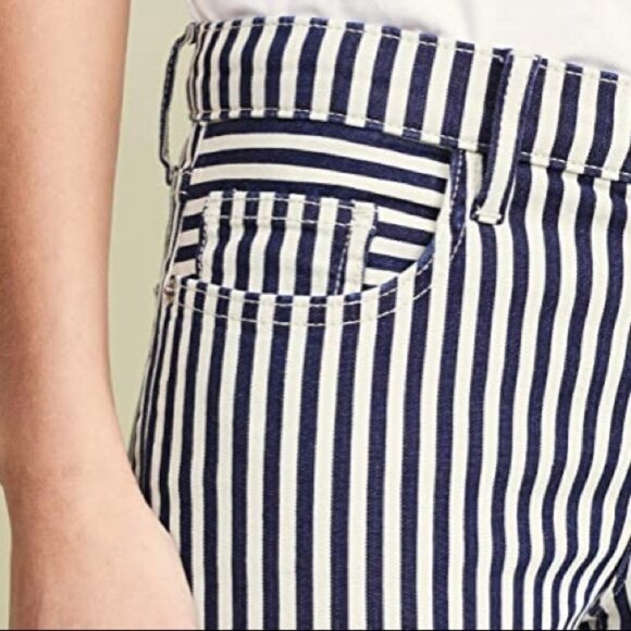 NWT Current | Elliott blue, warm white stripe skinny cropped stitch accent jeans - Picture 12 of 16
